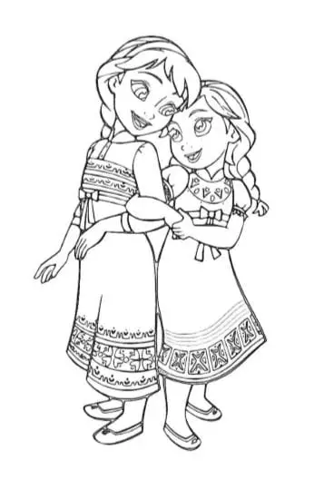 Anna ed Elsa da piccole da stampare bianco e nero PDF A4 immagine