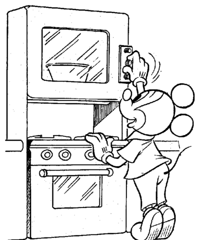 mickey sets the oven coloring page